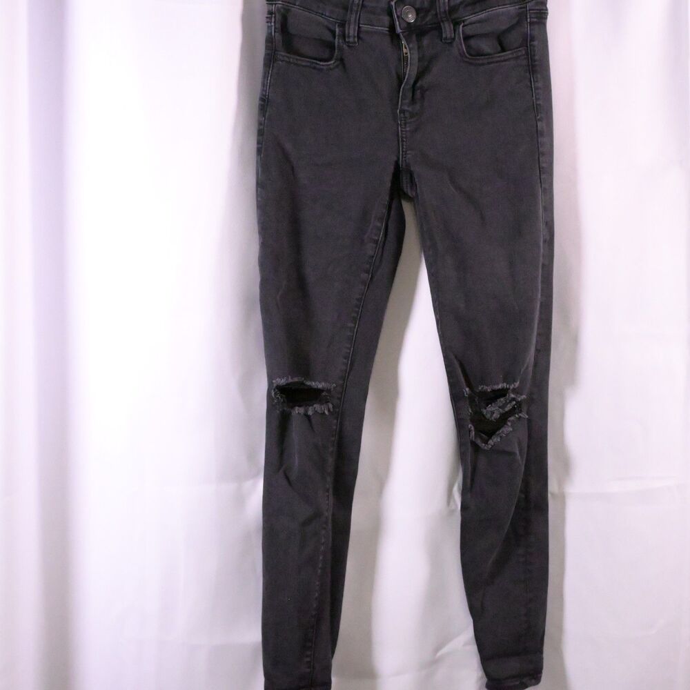 American Eagle Next Level Stretch Distressed Jeggings Charcoal Womens 4‎ 28x28